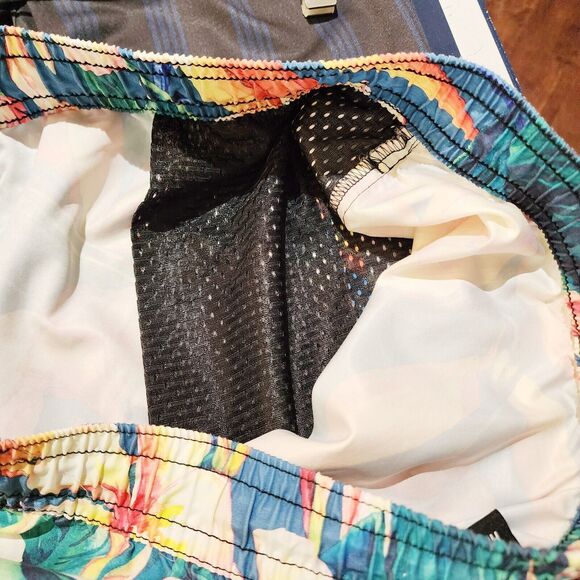 Hurley Board Shorts Men L Tropical Print Blue Pink Swim Trunks Pockets D7265-00 - Picture 6 of 7